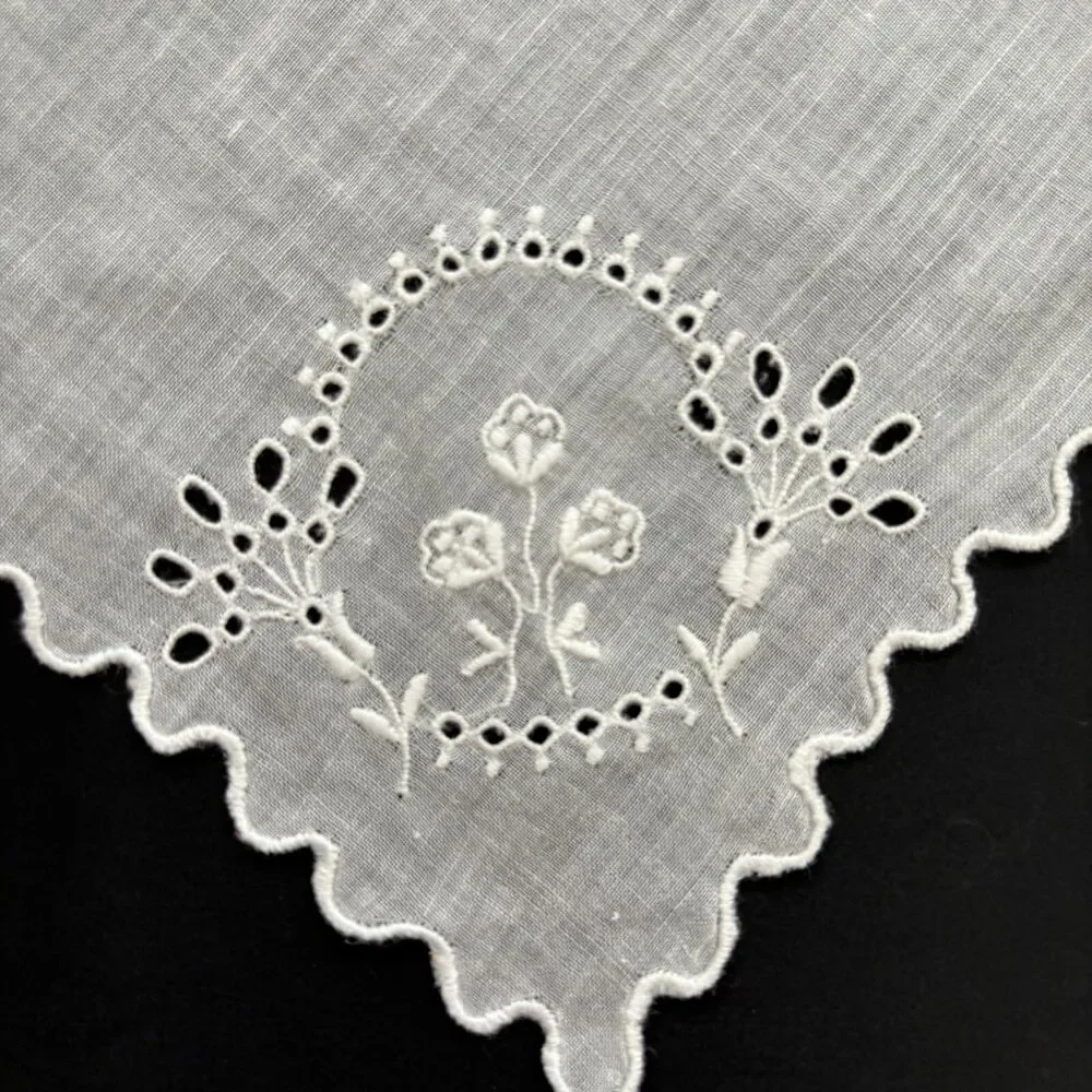 Embroidered Heirloom Wedding Handkerchief Cottage Vintage Feminine Dainty